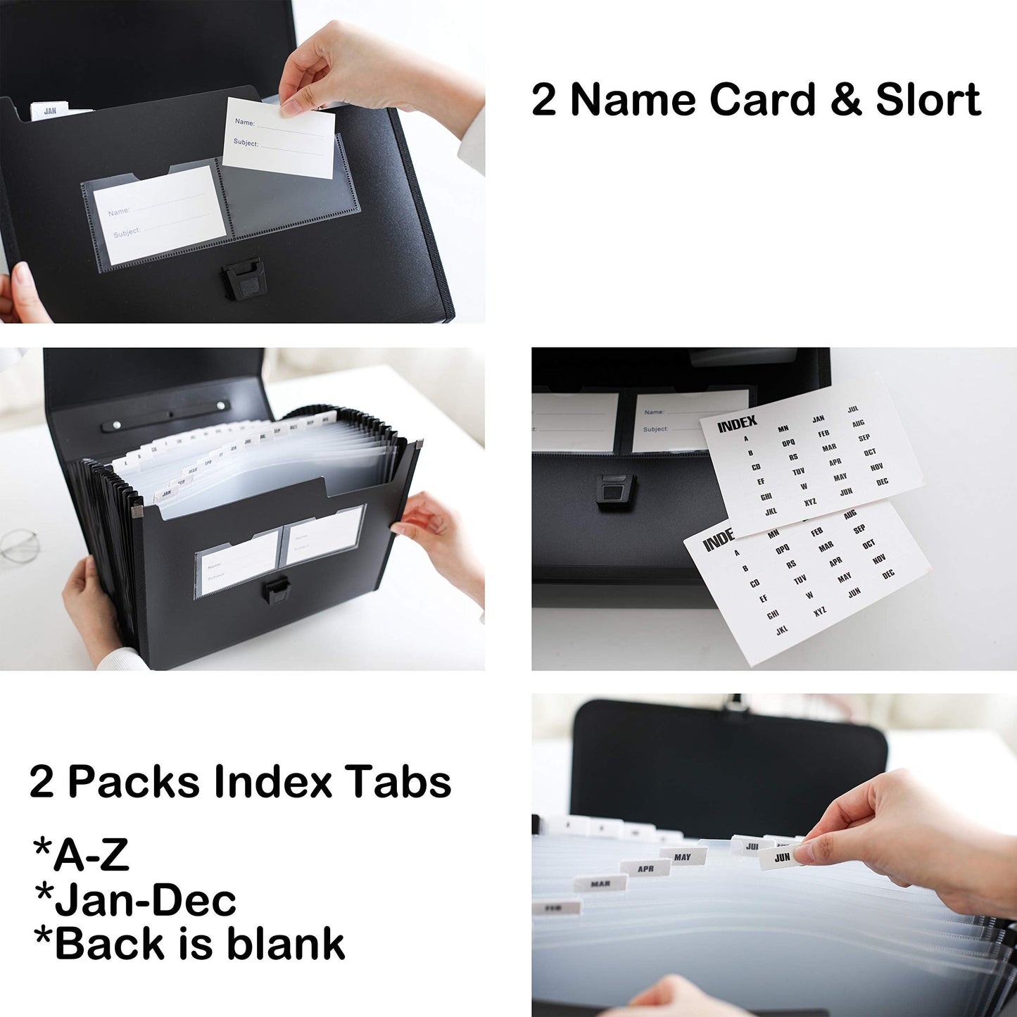 FANWU 26 Pockets Expanding File Accordion Folder with Handle - Letter A4 Paper Size - Expandable Large Plastic File Folder Wallet Monthly Portable Document Organizer with Flap & Buckle (Black)