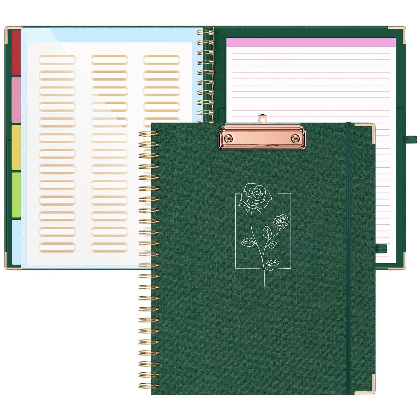 EYROZILL Clipboard with Storage, Clipboards for Letter Size, Clip Board with 5 Folders and 10 Pockets, Spiral Cute Clipboard for Office School Nursing, 8.5'' x 11'' (Linen Green, Letter Size)