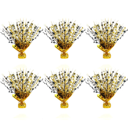 6 Pack Metallic Foil Spary Centerpieces for Tables, Black Gold Centerpieces for Tables Decorations, Star Brust Table Centerpieces for Birthday Graduation Wedding Baby Shower Party