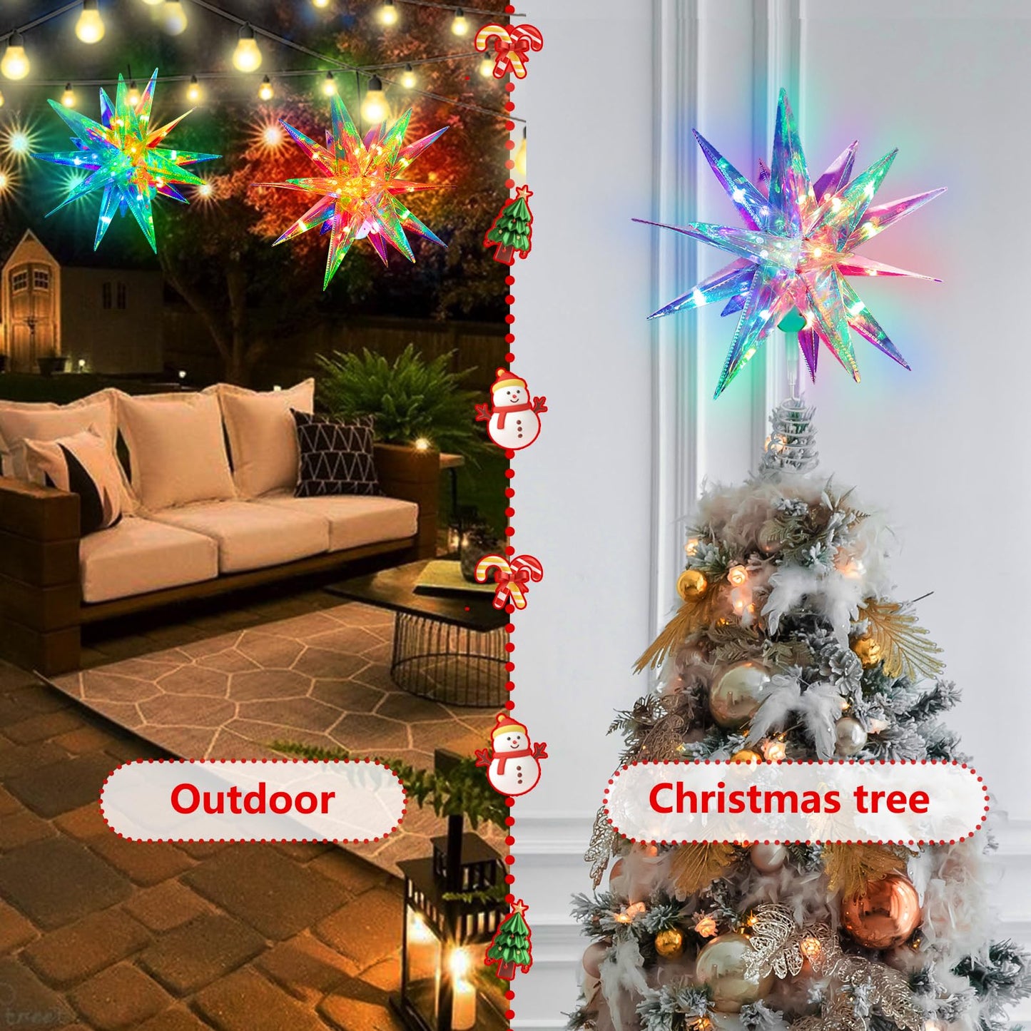 LEDLampsWorld 3D Moravian Star Tree Topper, PET Christmas Star Tree Toppers Powered by USB, App Control LED Smart Christmas Light with Remote for Xmas Tree