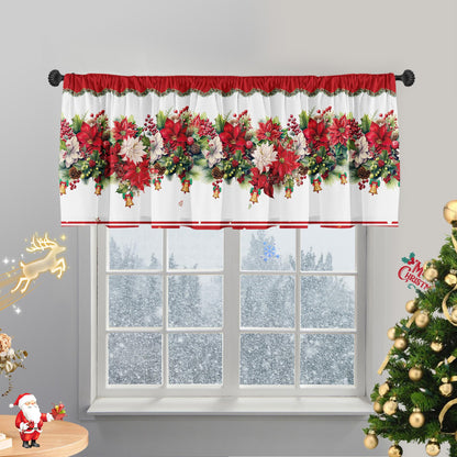 SUNWISHA Christmas Poinsettia Curtains Valance for Kitchen Window 52 x 18 Inch Window Decor Red