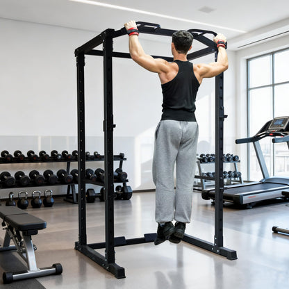 Fitvids 1,000 Pound Capacity 2.5” x 2.5” Power Cage Squat Rack, Includes J-Hooks and Multigrip, Other Optional Accessories-Black