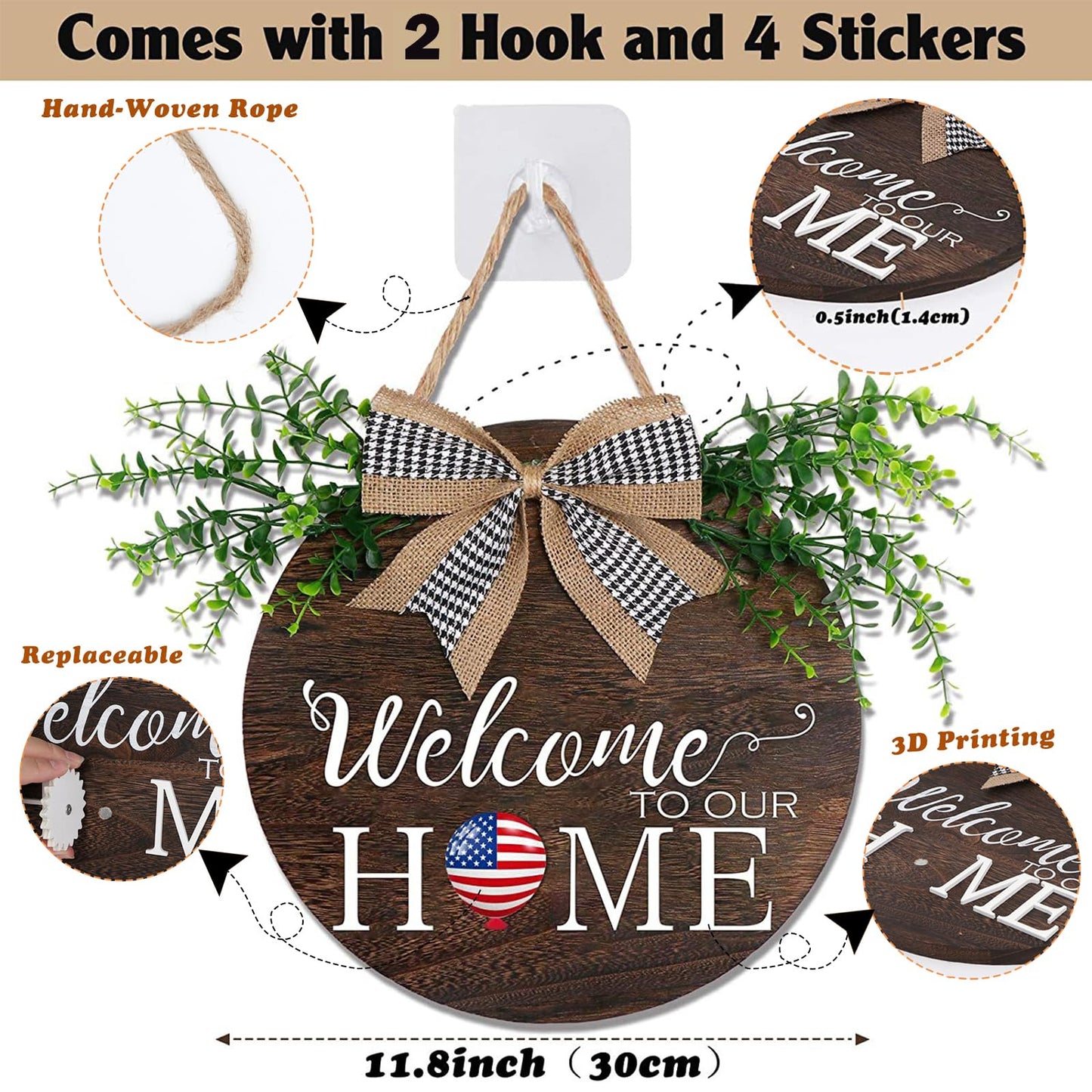 Yonuni 12x12 Inch Interchangeable Welcome to Our Home Door Sign