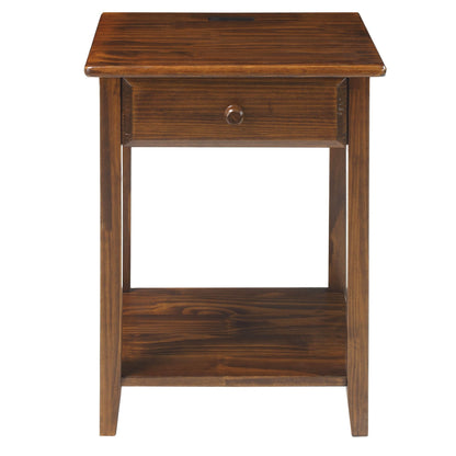 Casual Home Owl Night Stand with USB Port Charging Station and Drawer, 17.5" W x 14.25" D x 24.5" H, Natural Gray