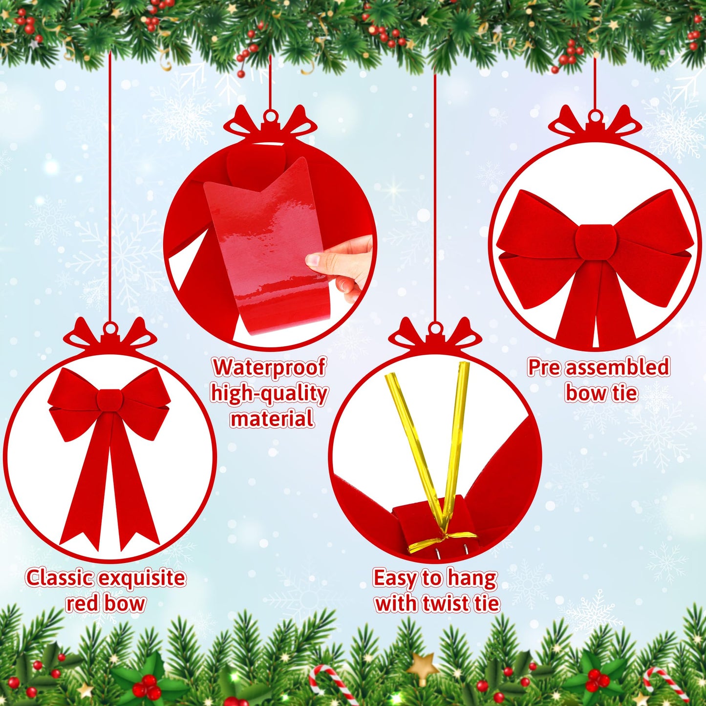 1 PCS Christmas Decorations, 16x24 In Large Christmas Bows, Red PVC Velvet Bows for Christmas Tree, Indoor Outdoor Holiday Xmas Decor Home Wreath Fence Stairs Railing Fireplace Front Door Supplies