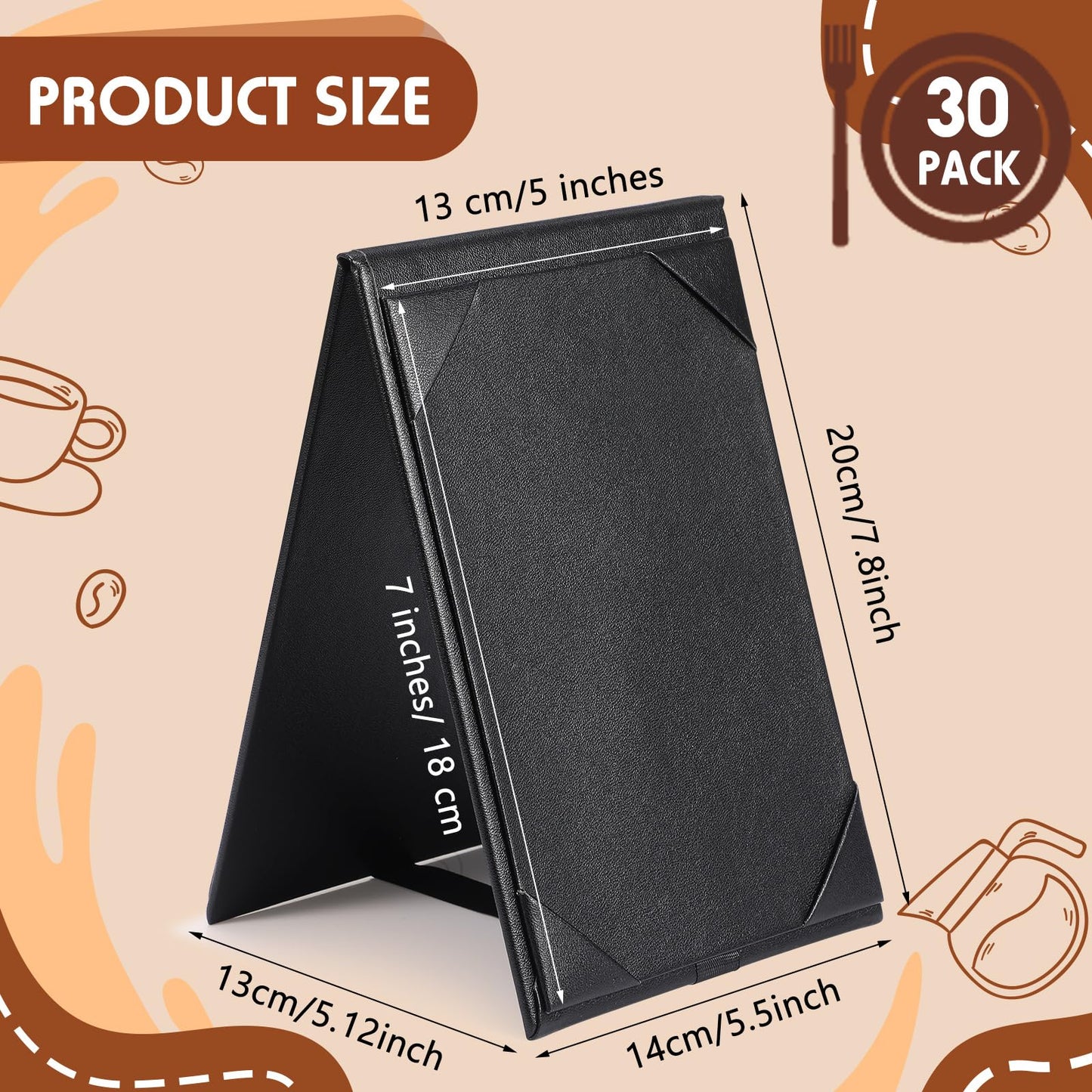 Gerrii Leatherette Table Tents Black PU Leather Menu Covers Bulk Double Sided Frame Sign Holders 2 Side Drink Dessert Menu Folders for Restaurant Coffee Cafe Bar Wedding Supplies(30 Pack,5 x 7 Inch)