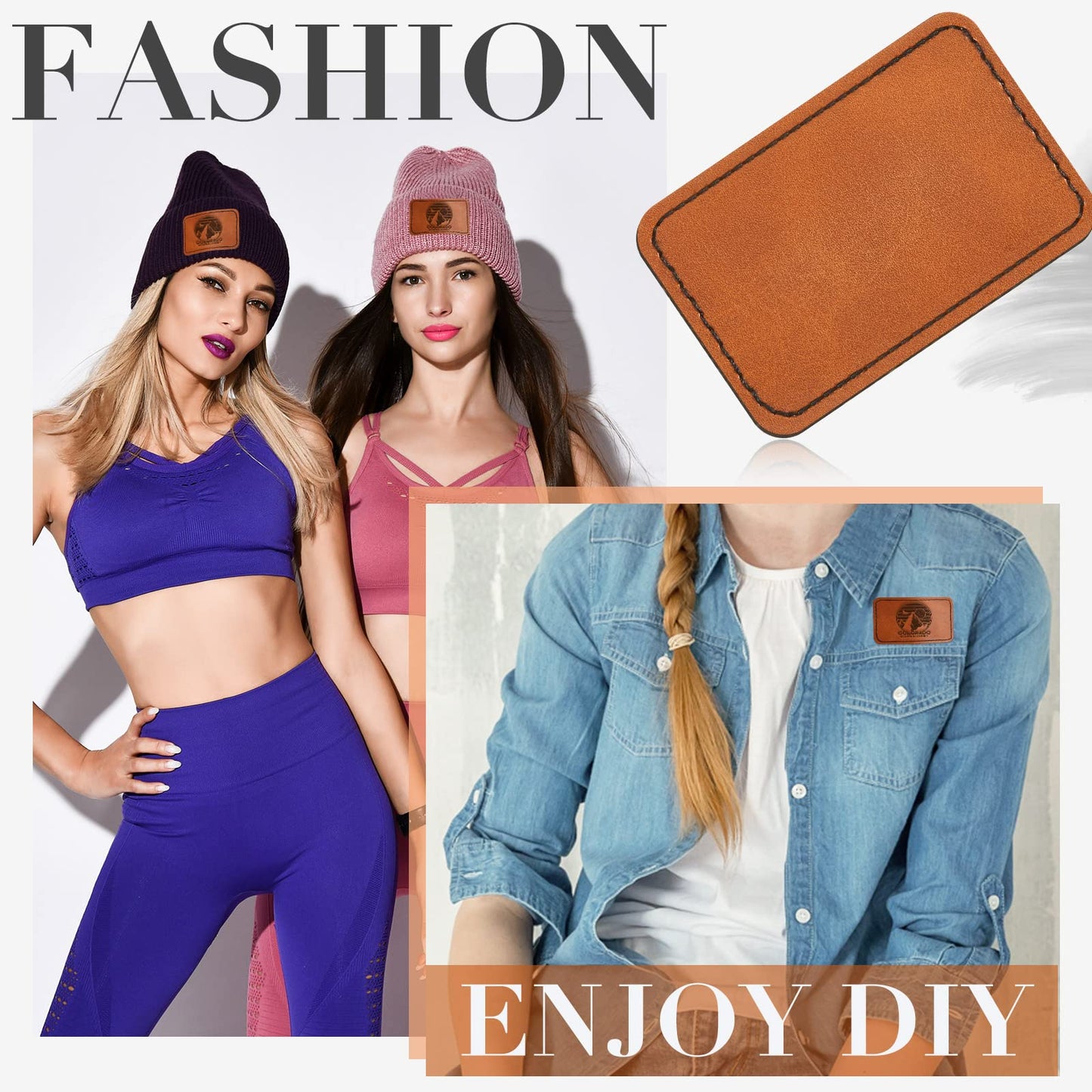 Dunzy 60 Pcs Leather Hat Patches Blank Leatherette Hat Patch with Adhesive Rectangle Laserable Leatherette Patch for Hats Custom Fabric Sew Laser Engraving DIY(Khaki,3.5 x 2.5 Inch)