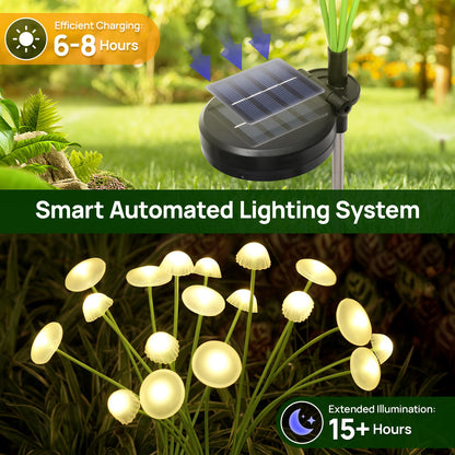 Rieyue Solar Garden Lights, 2-Pack Dual Mode LED Solar Mushroom Lights, Waterproof Firefly Outdoor Decor for Yard, Patio, and Pathway – Warm White Jellyfish Ambiance
