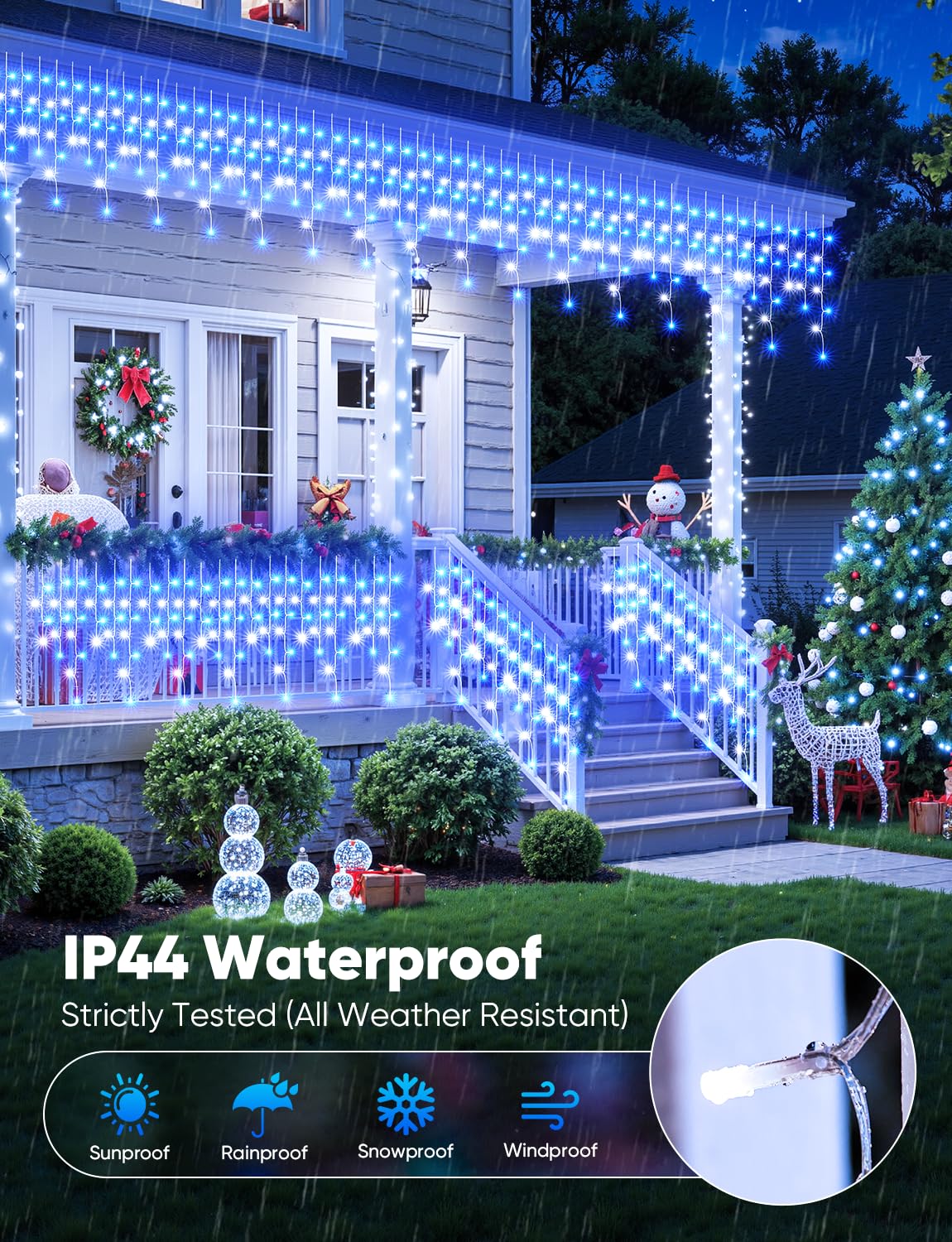 Icicle Christmas Lights Outdoor - 40 FT 432 LED Icicle Lights with 81 Drops, 8 Modes, Ice String Lights with Remote, Timer, Waterproof Fairy Lights for Roof Patio Tree House Decor, Blue & White