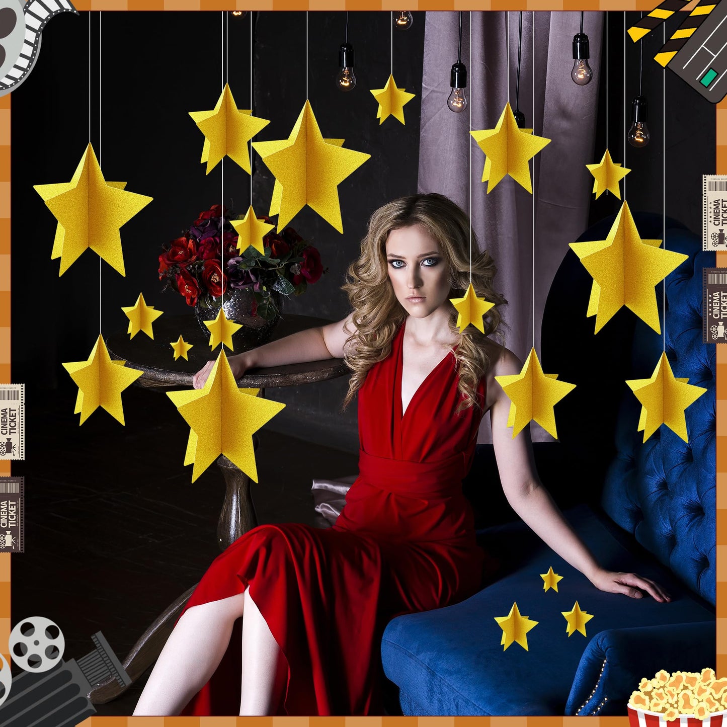 70 Pcs Star Centerpieces for Movie Night Party Decorations 3D 2025 Graduation Table Decor 3 Sizes 8" 5" 3" Red Carpet Film Show Theme Birthday Party Back to School Table Decor （Gold）