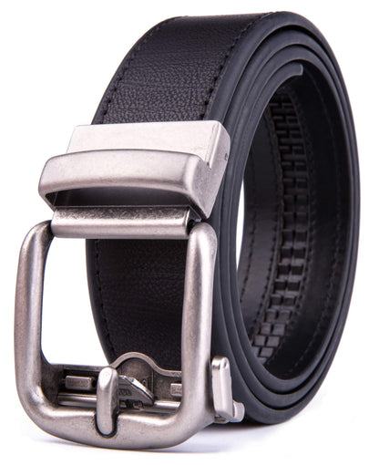 Fabio Valenti Men's Synthetic Leather Ratchet Dress Belt with Automatic Buckle, Adjustiable Sizes, Handmade, All leather Strap(2073,Black,44/46)