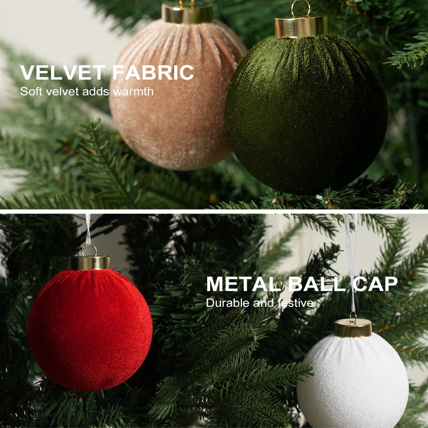 Christmas Tree Ornaments Velvet Balls, 15 Pack 3.15 Inch Shatterproof Neutral Hanging Ornaments for Christmas Xmas Decoration Indoor Holiday Decorations