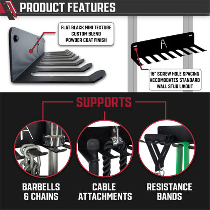 IRON AMERICAN) Gym Storage Hanger/Heavy Duty Multi-Purpose Gym Rack for Lifting Belts, Chains, Exercise Bands, Jump Ropes (mounting hardware included)