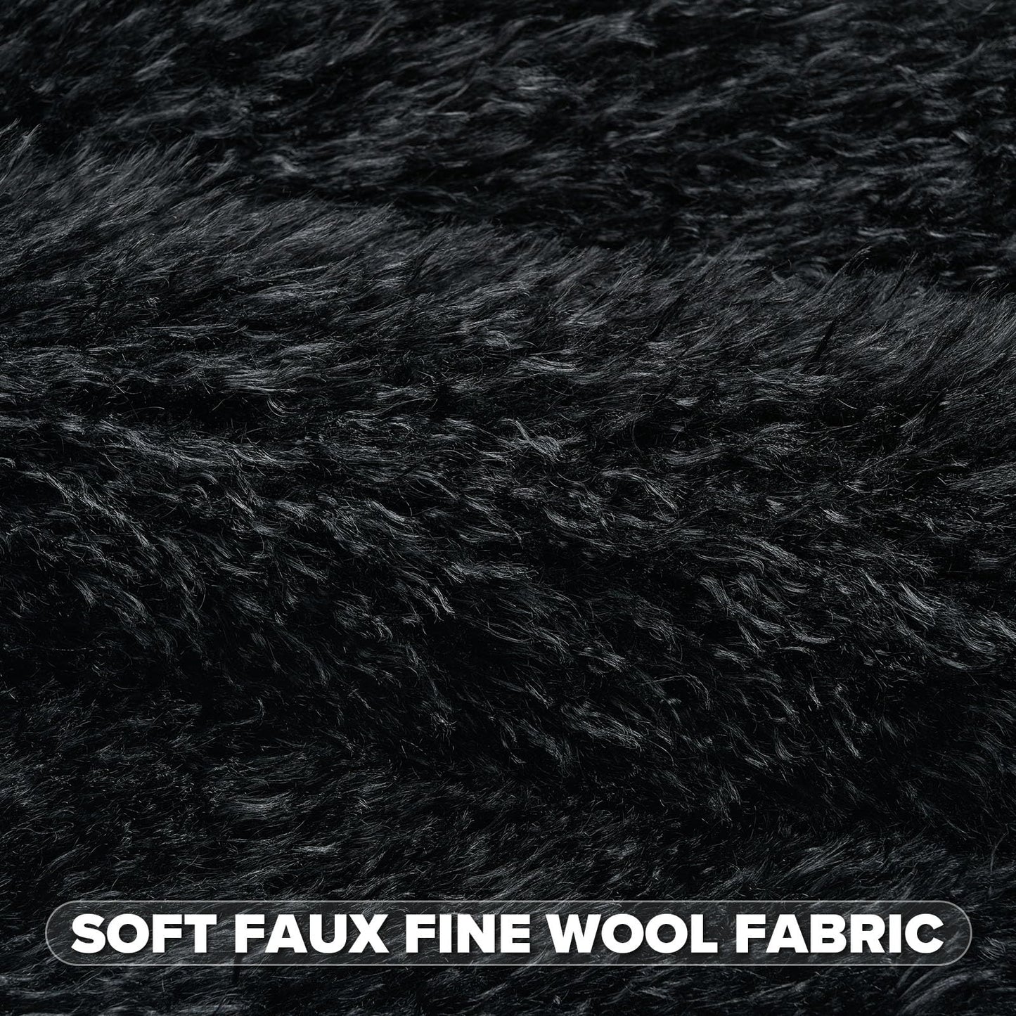FUTEI Pack of 2 Shaggy Mongolian Faux Wool Throw Pillow Covers 18x18 Inch Soft Fluffy Farmhouse Decorative Cushion Case for Couch Bed Living Room, Black