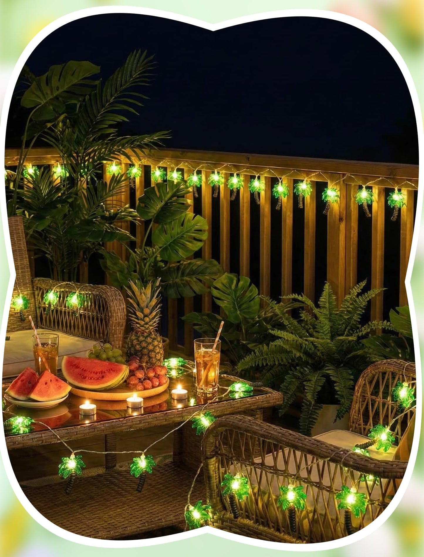 8.5Ft Palm Tree String Lights Outdoor, Hawaiian Beach Themed Party Decorations Lights with 10 LED Palm Tree Lights, Plug in Fairy Lights for Outdoor Indoor Tropical Beach Party Birthday Pool Decor