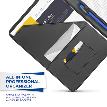 Samsill Contrast Stitch Faux-Leather Padfolio, Business Portfolio for Men and Women, Resume Document Organizer with 8.5 x 11 Inch Writing Pad, Black