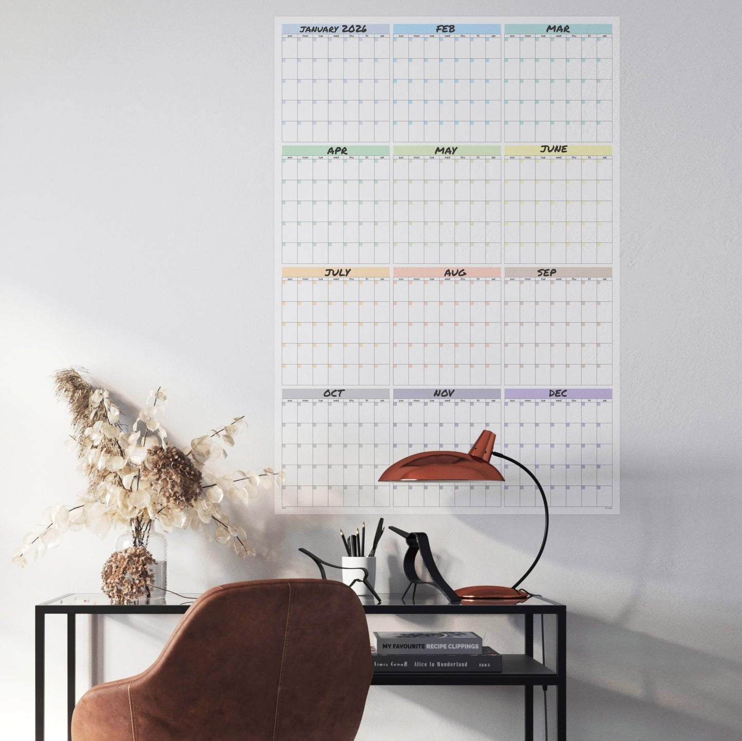 Large Wall Calendar Undated (39 x 27 inches) Double Sided Dry Erase Yearly & Monthly Wall Calendar, Big Erasable Planner for Home, Office, Classroom, Thick Paper with Gloss Lamination, Full Year View.