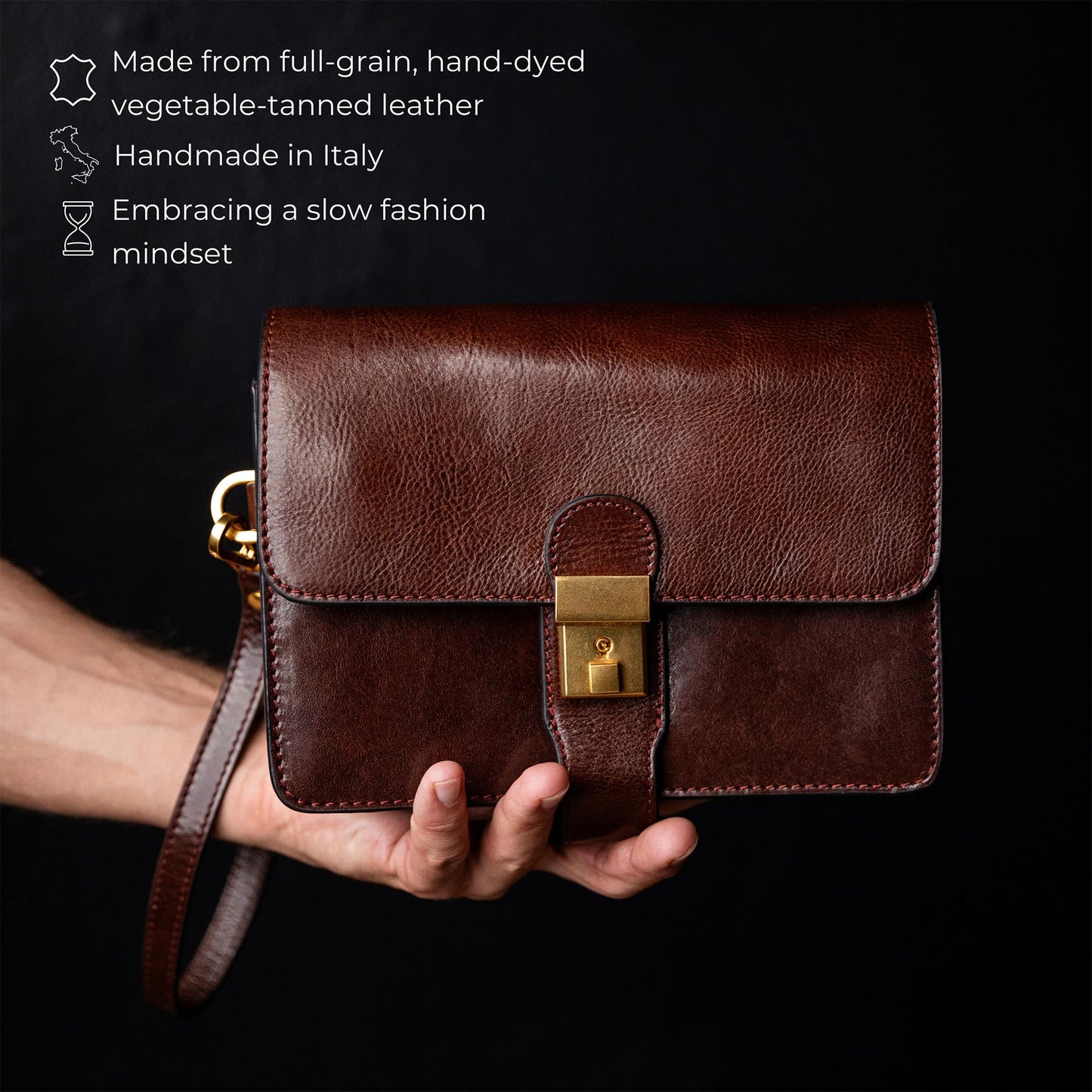 Time Resistance Leather Clutch - Organizer Bag for Men - Wrist Bag - Briefcase Handmade in Italy - Handbag for Men (Brown) - Gift Box Included