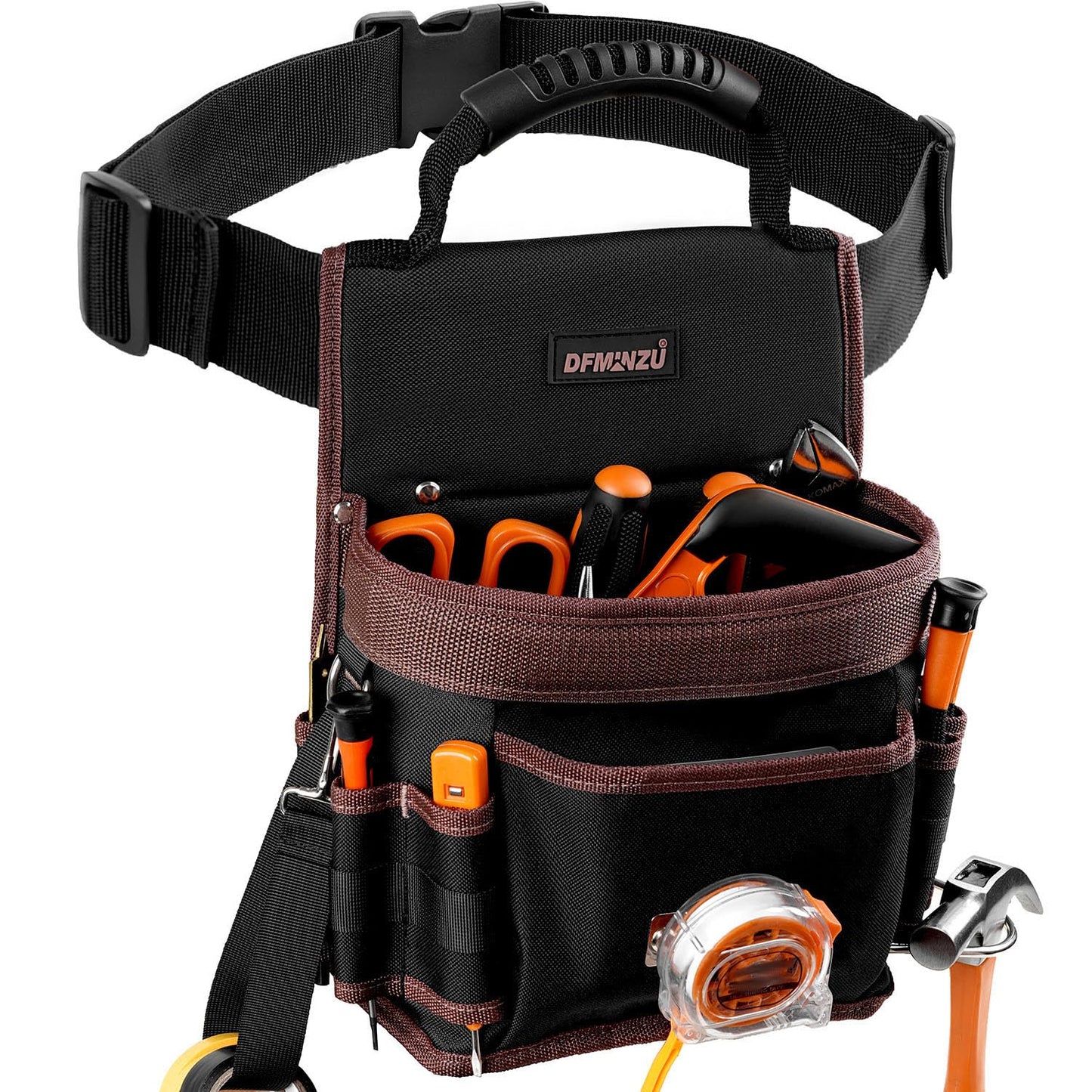 Electrician Tool Pouch, 10 Pockets Tool Belt Pouches with Hammer Holder, Adjustable Small Tool Pouch with Belt for Carpenter Construction Technician Plumber HVAC