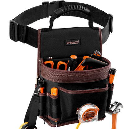 Electrician Tool Pouch, 10 Pockets Tool Belt Pouches with Hammer Holder, Adjustable Small Tool Pouch with Belt for Carpenter Construction Technician Plumber HVAC