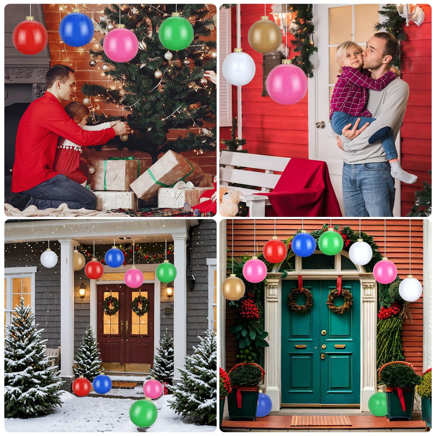 Flasoo 12 Pack Inflatable Christmas Ornaments for New Year Festive, Large Blow up Christmas Balls for Front Door Yard Tree Hanging Decoration (9 Inch)