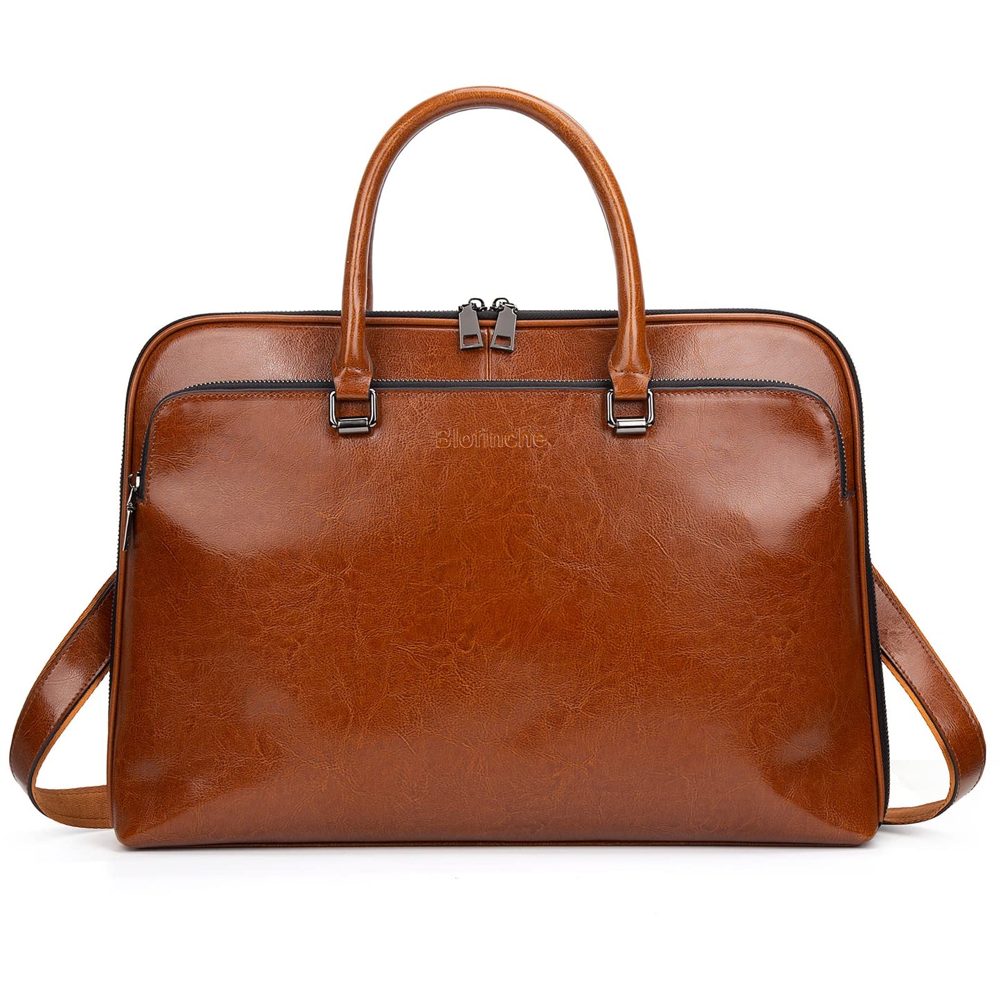 Blofinche Genuine Leather laptop Briefcase: Messenger shoulder bag 15 16 inch men macbook case women work satchel designer handbag Brown