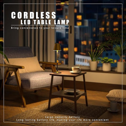 Modern LED CordlessTable Lamp,4000mAh Rechargeable Battery Desk lamp,3 Level Brightness Kitchen Light, Portable,Minimalist Design, for Couple Dinner/Coffee Table/Restaurant/Bedroom(Gold&Black 2pack)