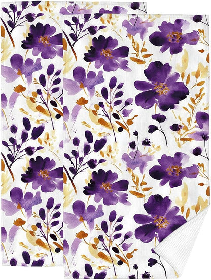 Purple Floral Hand Towels Bathroom Soft Absorbent Purple Flower Decorative Bath Towels Set for Bathroom Gym Spa Home Farmhouse Housewarming Gifts for Women Girls Set of 2, 14"x28"