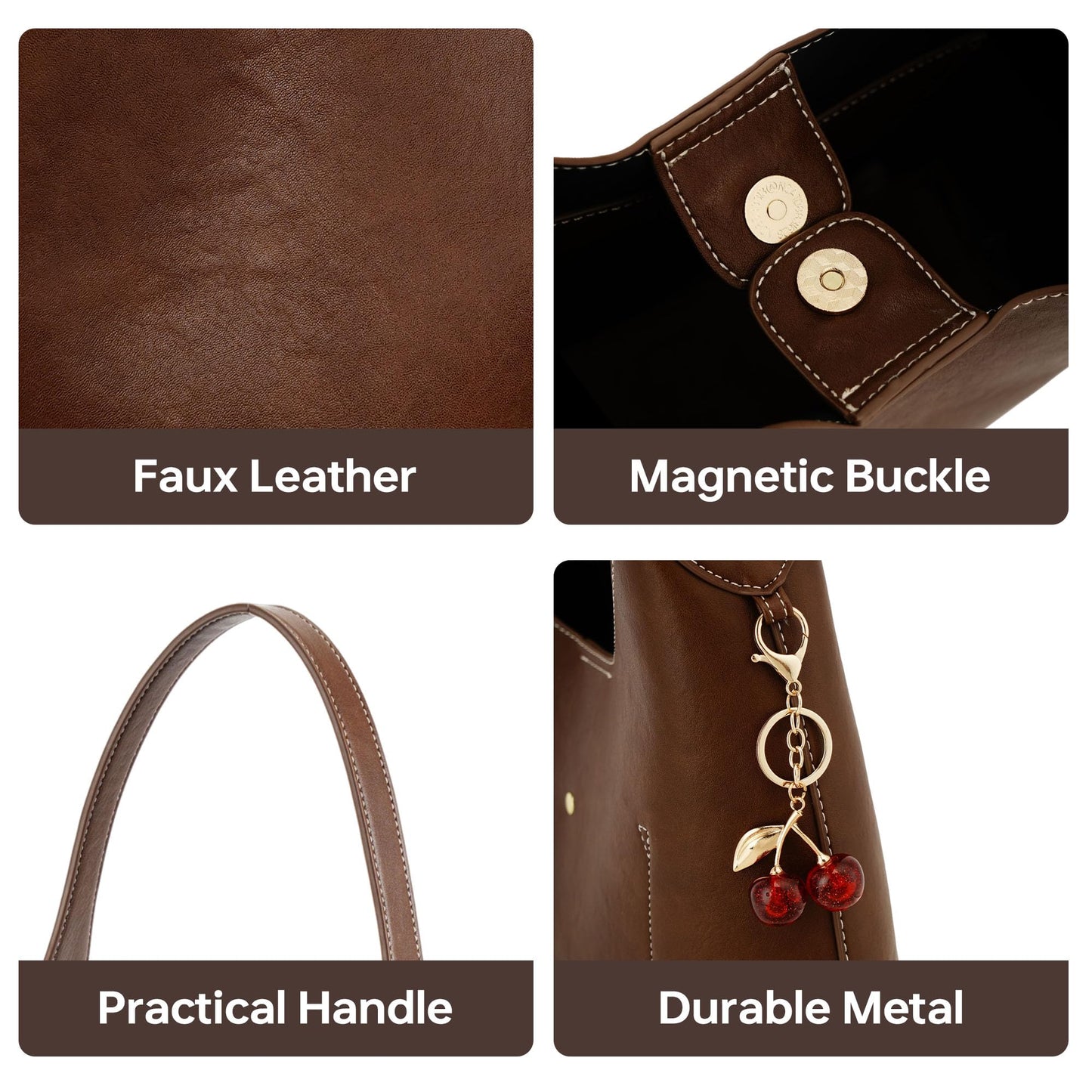 Goinsound Hobo Bags for Women Slouchy Tote Purse with Cherry Charm Trendy Designer Handbag for Fall Fashion