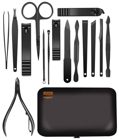 Utopia Care Nail Clippers Professional Nail Kit or Manicure Kit for Women and Men, Stocking Stuffers or Groomsmen Gifts 16Pcs Pedicure Set for Fingernail, Toenail Clippers with Travel Case