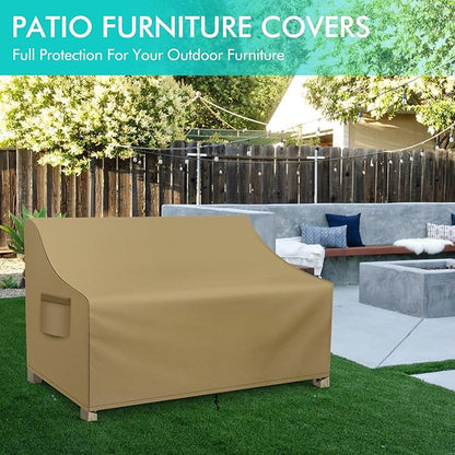 WLEAFJ Patio Sofa Cover Waterproof, 2-Seater Patio Loveseat Cover, Heavy Duty Outdoor Couch Cover, Outdoor Furniture Covers with Air Vent, 60’’ W x 34’’ D x 30’’ H, Khaki