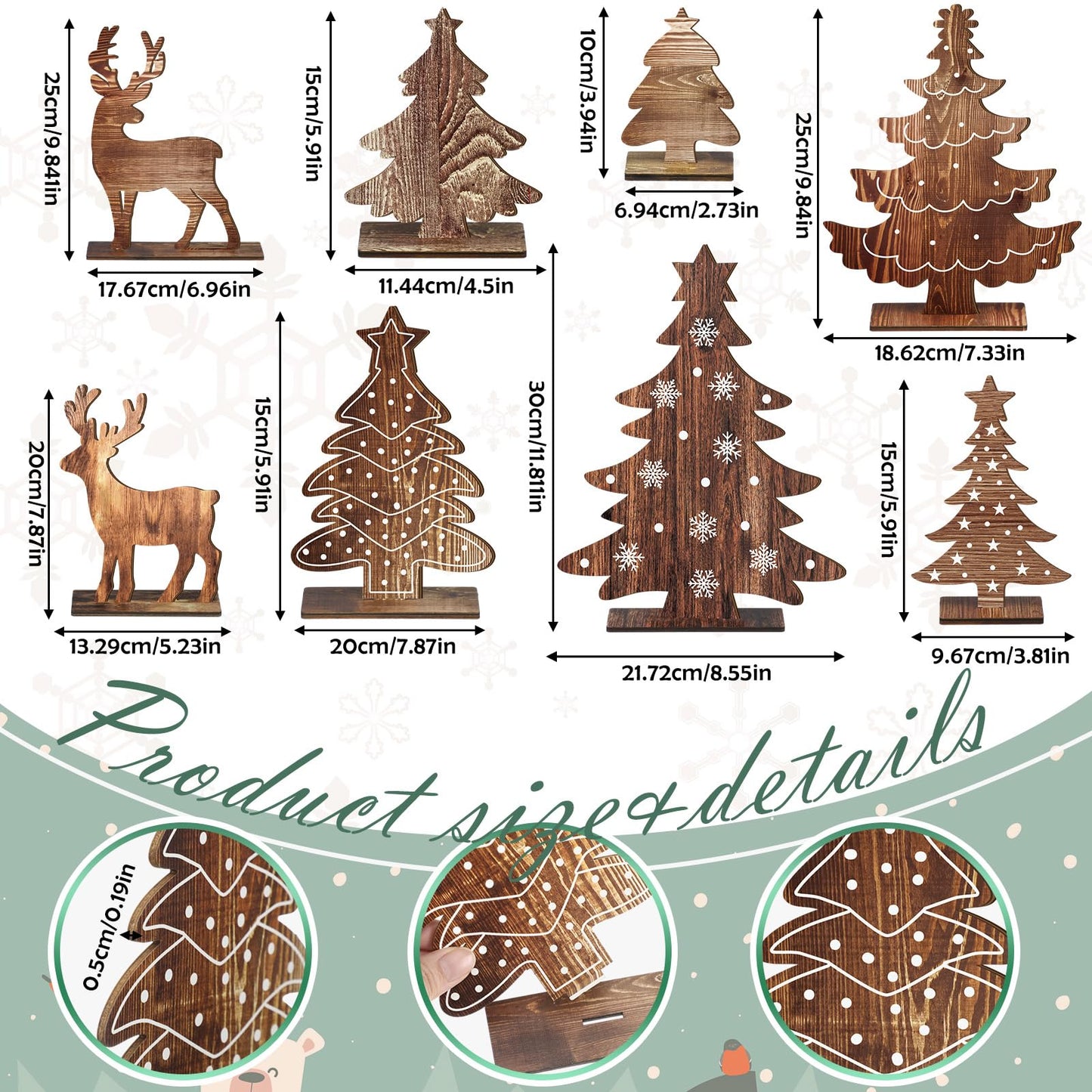 Barydat 8 Pcs Summer Christmas Table Decorations Wooden Christmas in July Pine Tree Reindeer Table Centerpiece Xmas Tabletop Sign Rustic Farmhouse Decor for Home Office Party Supplies Gifts (Rustic)