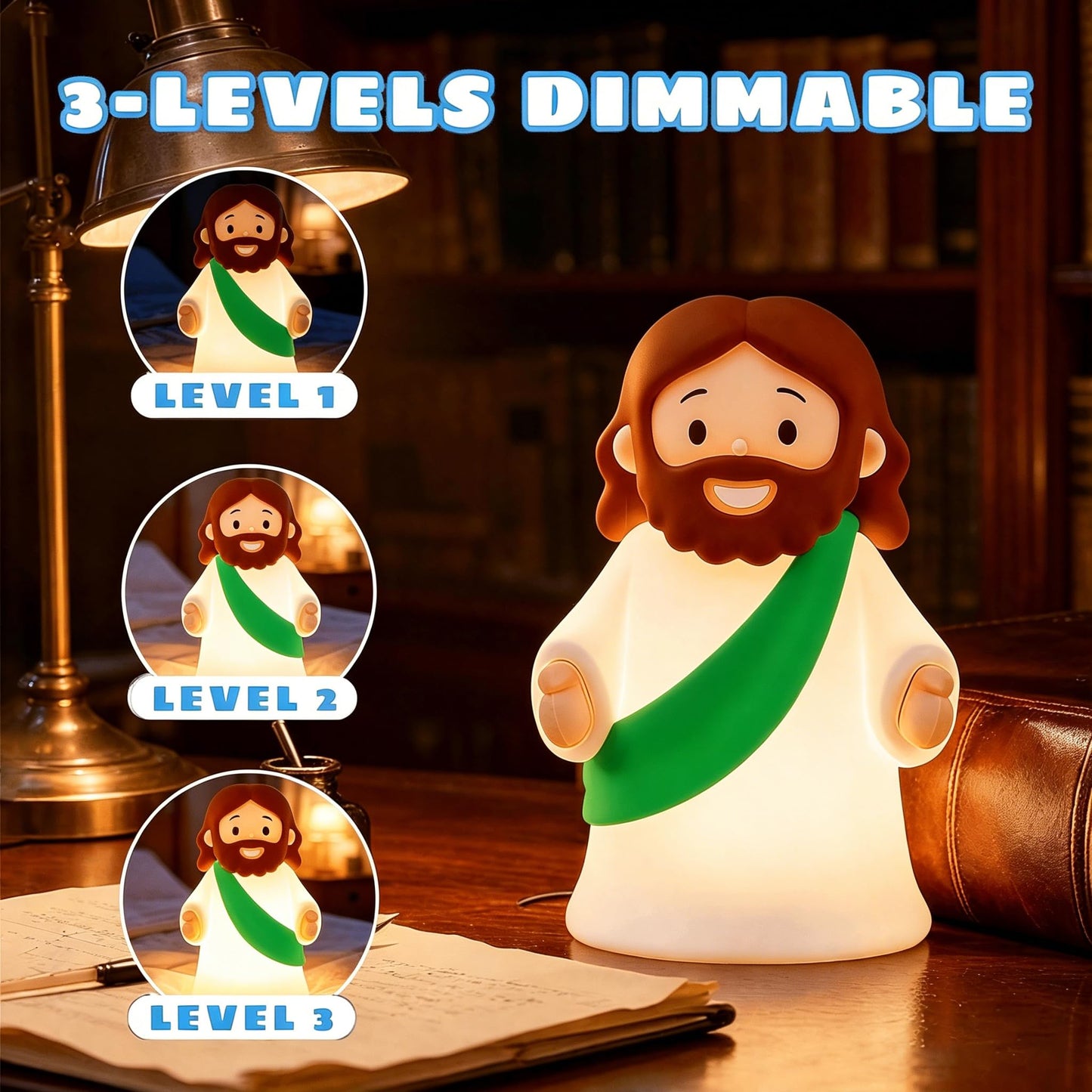 magical JD Little Jesus Night Light, Mini Silicone Jesus Lamp, Dimmable Rechargeable Touch Bedside Lamp for Nursery & Kids, Ideal Religious Gift for Christmas, Easter and Baptism (Green)