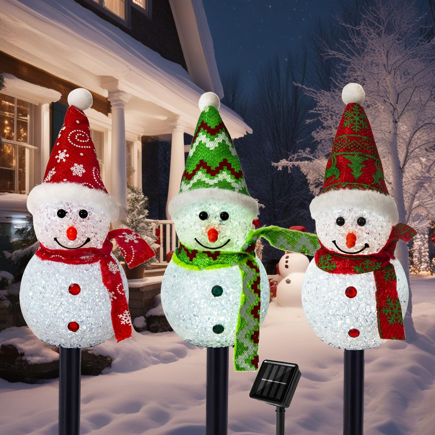 TAILERRI Solar Christmas Pathway Lights Outdoor Decorations, Set of 3 LED Snowman Stake Lights, Waterproof Walkway Landscape Light for Yard, Garden, Winter Decor (Red/Green Snowman, 3-Pack)