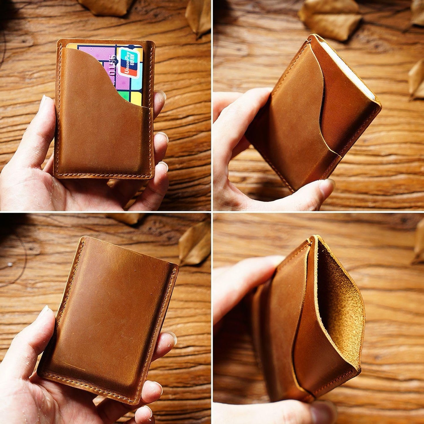viatra Slim Minimalist Card Holder Wallet, Full Grain Leather, Tan, Men's (Coffee)