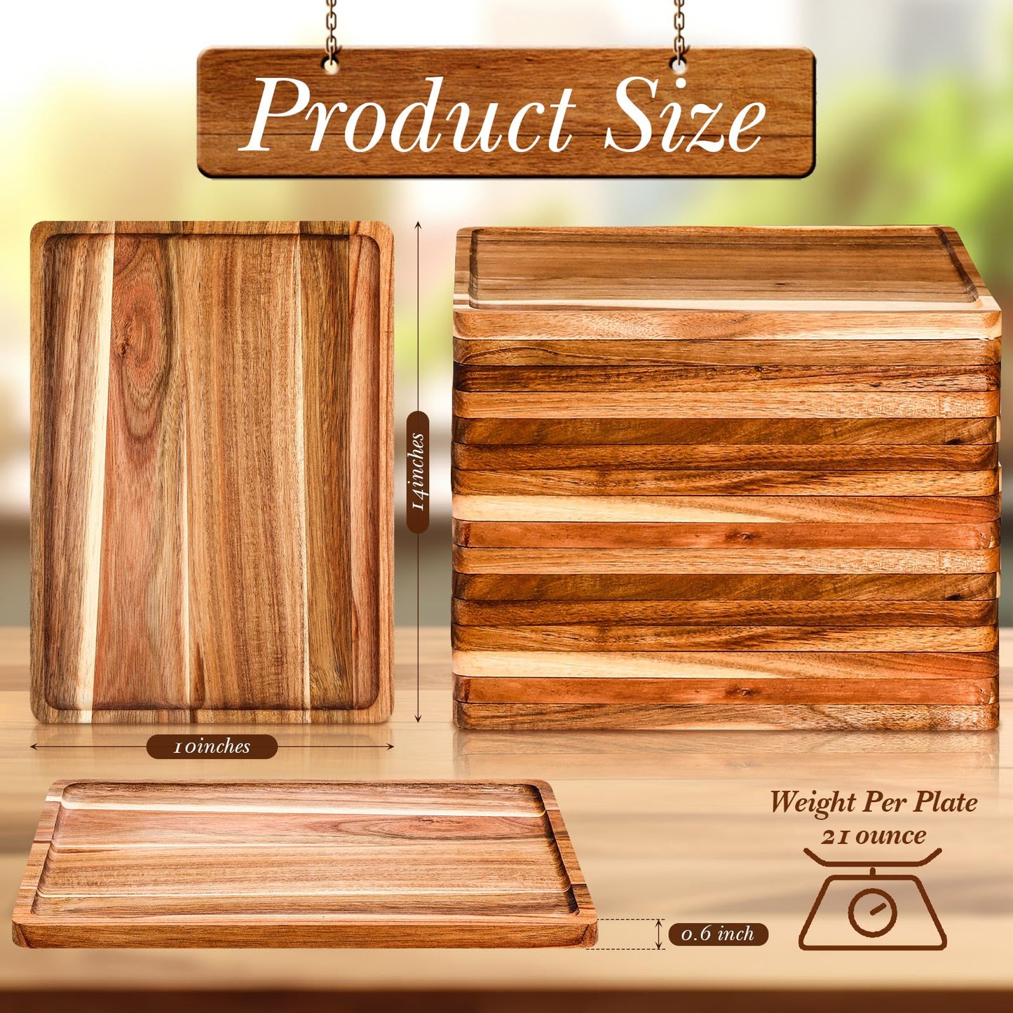 Roshtia 12 Pcs Acacia Wood Serving Tray Rectangular Wooden Serving Platter Christmas Dinner Plates Wood Cheese Charcuterie Board for Food Vegetable, Charcuterie, Appetizer (10'' X 14'' X 0.6'')