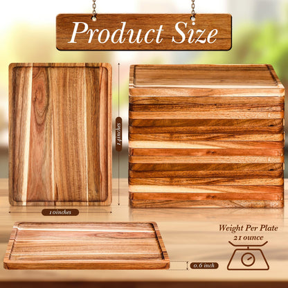 Roshtia 12 Pcs Acacia Wood Serving Tray Rectangular Wooden Serving Platter Christmas Dinner Plates Wood Cheese Charcuterie Board for Food Vegetable, Charcuterie, Appetizer (10'' X 14'' X 0.6'')