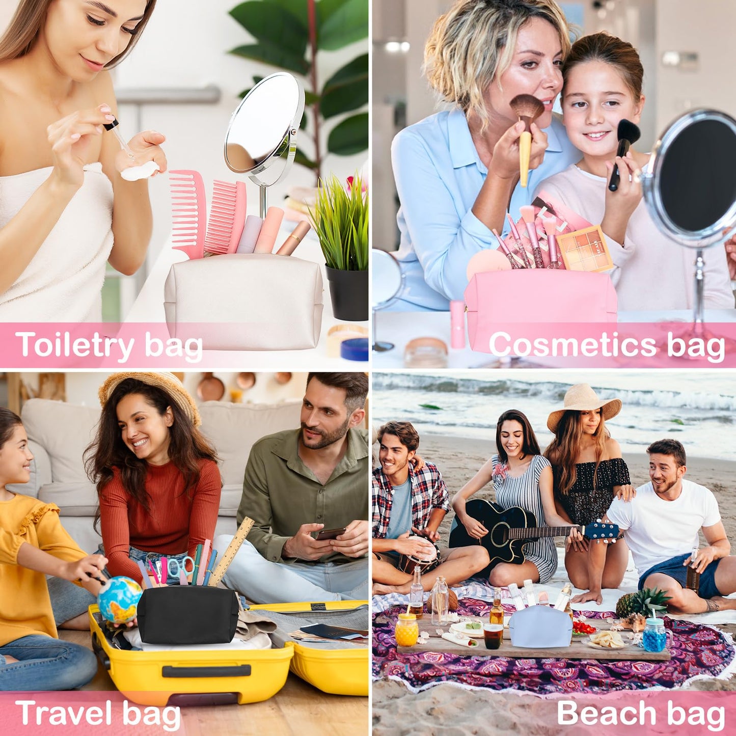 Limbeuuu 12 Pcs Preppy Makeup Bag PU Leather Cosmetic Bag Bulk Makeup Plain Pouch Waterproof Toiletry Purse for Women Traveling Preppy Pencil Case Travel Purse Cosmetic(Mixed Colors