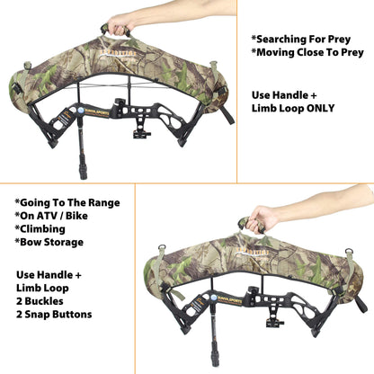 SUNYA Neoprene Compound Bow Sling, Silent Hunting or Fast Movement 2 Carrying Modes Switchable. Removable & Adjustable Shoulder Strap. Camouflage Fabric.
