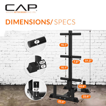 CAP 190 lb Economy Olympic Bumper Plate Set with Storage Rack, 2-Inch Olympic Plates, Medium Bounce Rubber Weight Plates with Steel Hub, 6 Weight Posts & 4 Barbell Holders for Weightlifting, Strength Training & Home Gym Workouts