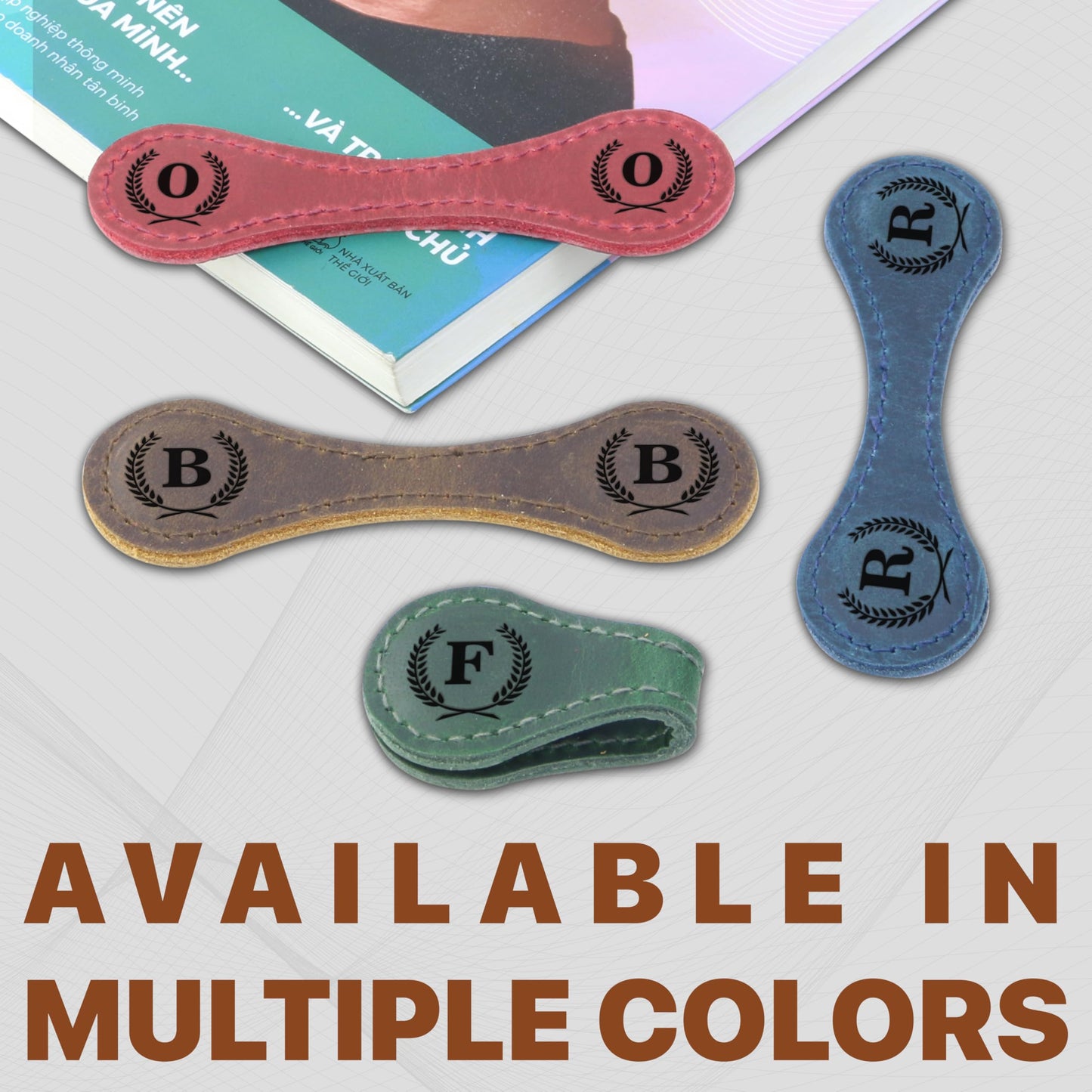 Personalized Magnetic Leather Bookmark - Genuine Leather Custom Bookmark with Initials, Handmade Magnetic Clips for Book Lovers, Readers, Kids, and Women - Premium Magnet Bookmark Charm (Green, G)