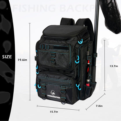 Magikeration Fishing Backpack with Rod Holders,900D Oxford Water-Resistant Fishing Gear,42L Large Storage Tackle Bag for Men