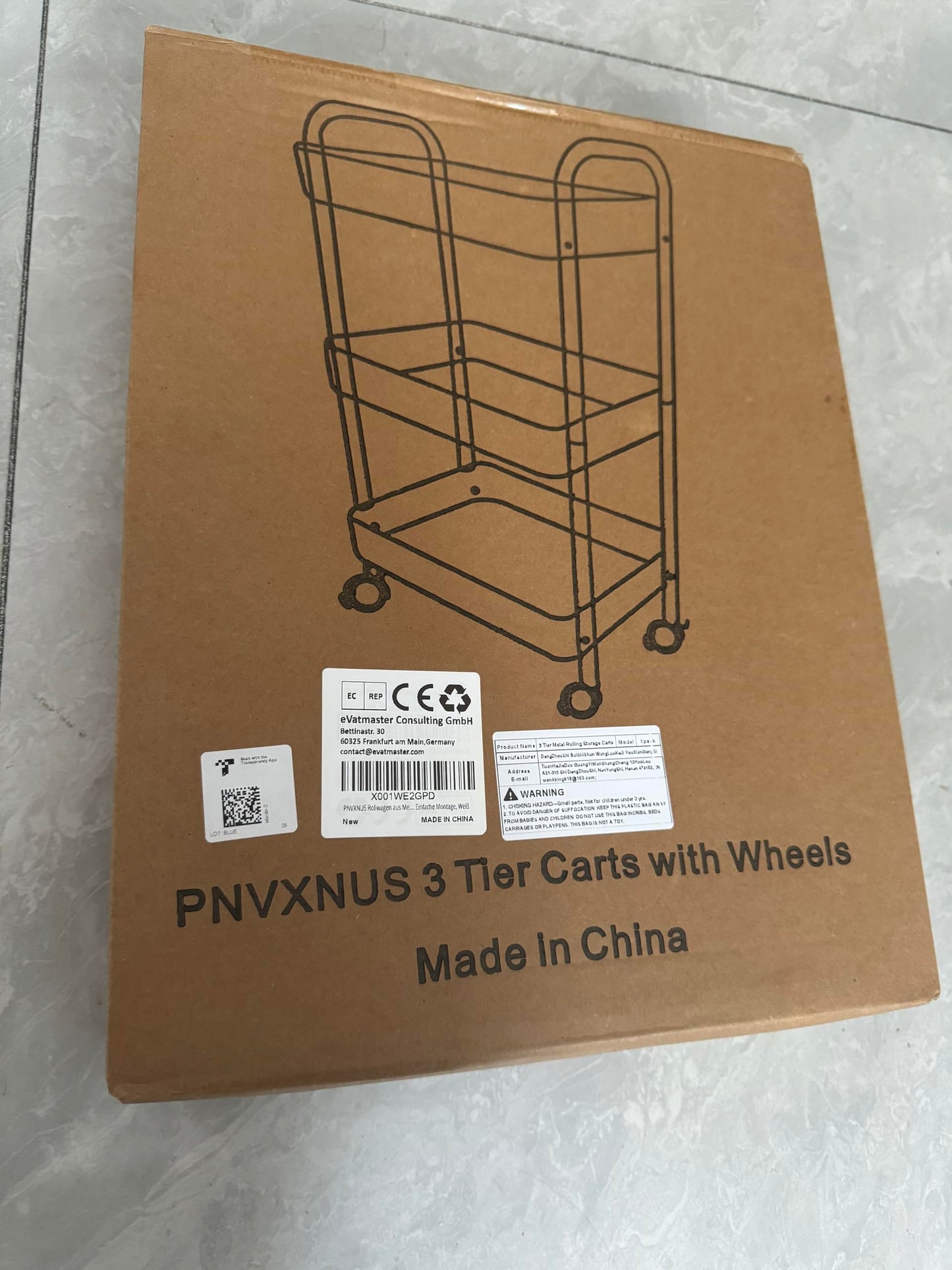 PNVXNUS 3-Tier Rolling Metal Storage Cart with Wheels, Multi-Functional Organizer for Office, Kitchen, Bathroom, Books Diapers - Easy Assembly (White)