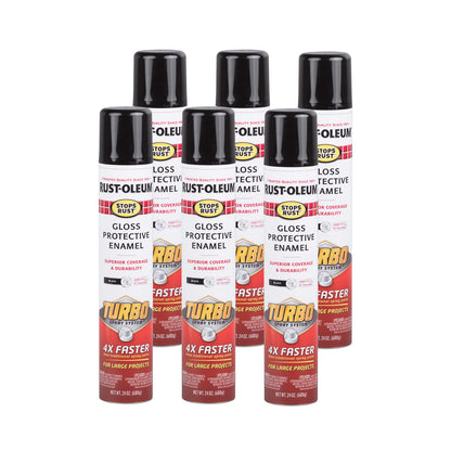 Rust-Oleum 334128-6PK Stops Rust Turbo Spray System Spray Paint, 24 oz, Gloss Black, 6 Pack