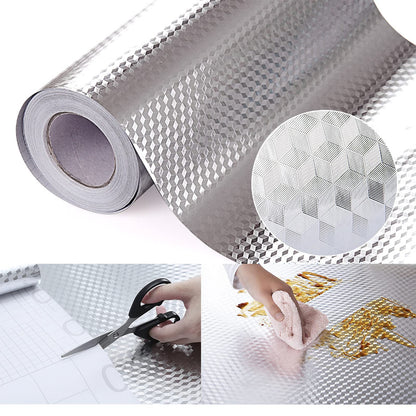 Snkxu Kitchen Wallpaper Oil Proof Sticker Backsplash Aluminum foil Oil self-Adhesive Paper Silver Cabinet Liner Waterproof and Heat Resistant Peel and Stick backsplash, 15.7X197 Inches