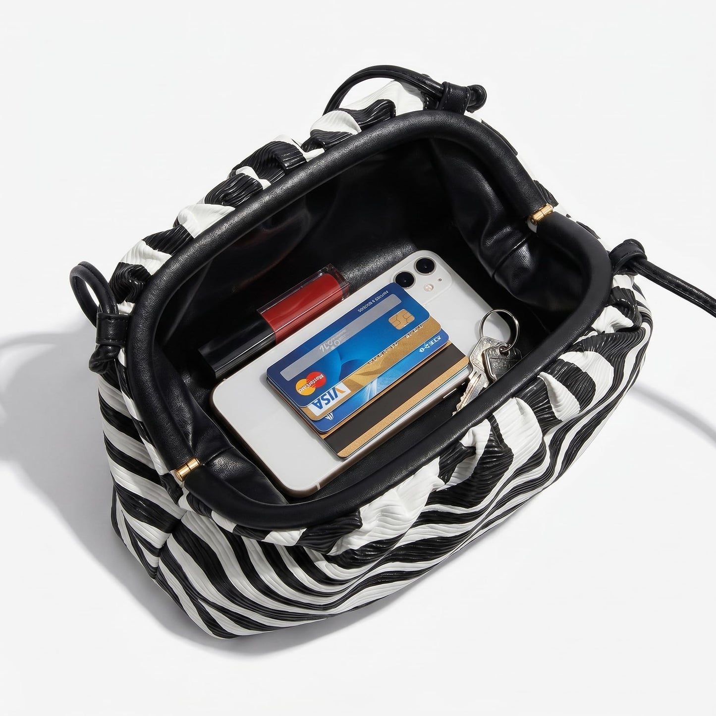 FUTTSPAI Zebra Print Clutch Purse Soft PU Leather Dumpling Cloud Bag Ruched Oversized Evening Crossbody Handbag for Women Everyday Party, Small