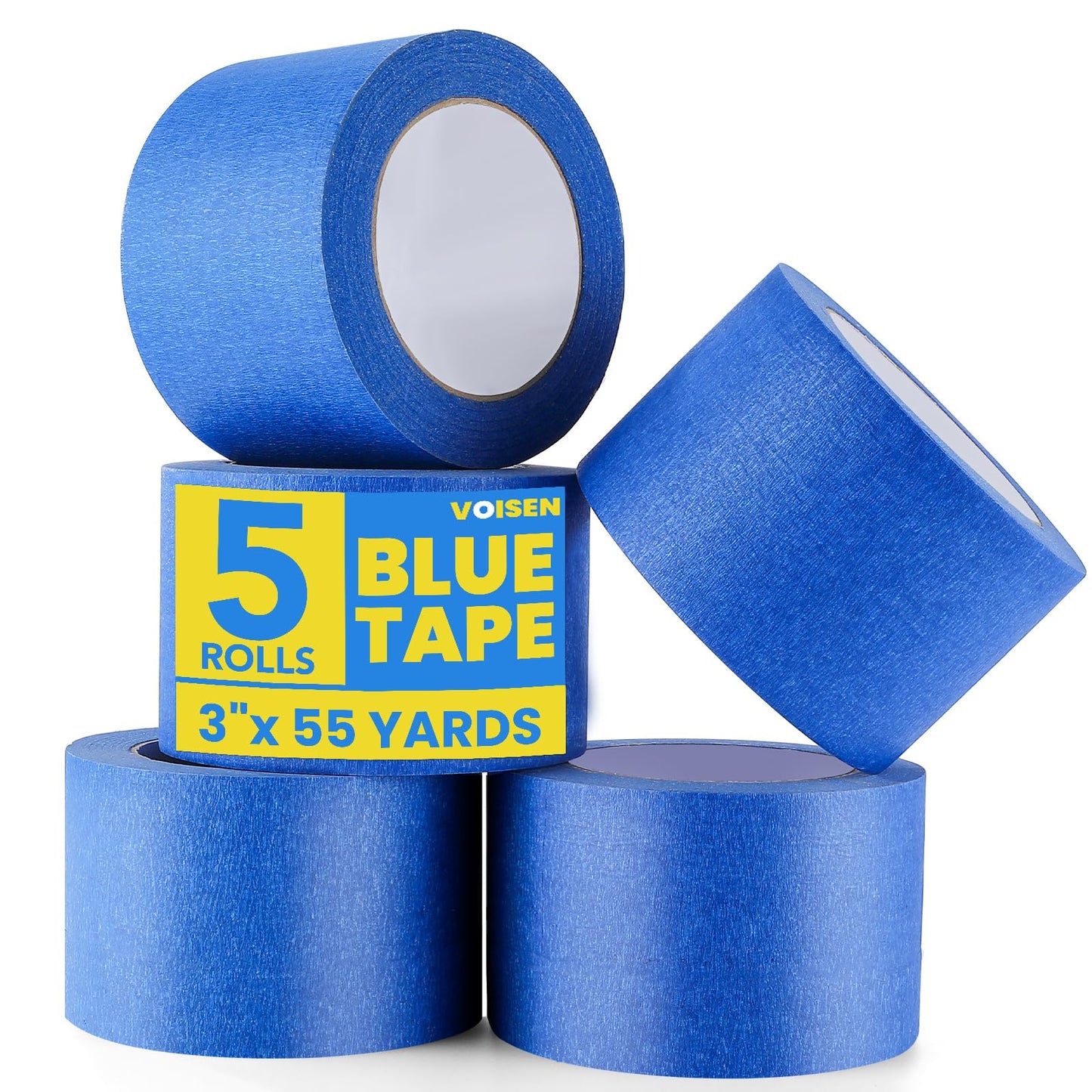 VOISEN 5 Packs Painters Tape, Blue Painters Tape, 3 Inch Wide (3 in x 55 Yds), Masking Tape for Multi-Purpose, Masking Tape Bulk,DIY Artist Craft Arts, Decoration, Drafting, No Residue