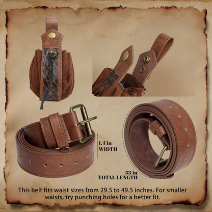 Renaissance Belt Pouch Medieval Viking Pirate Leather Bag Potion Bottle Set Skirt Hike Halloween Cosplay Costume Accessorie(Brown, Belt Pouch)