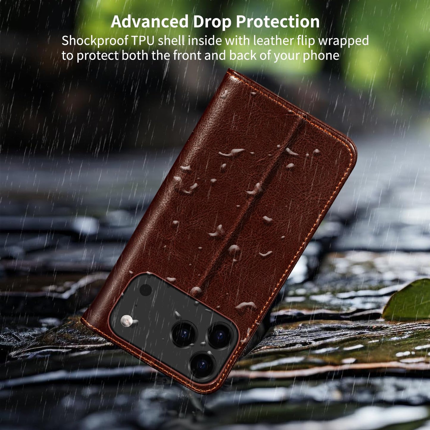 Belemay Leather Wallet Case Compatible with iPhone 17 Pro Max, Premium Cowhide Leather Two-Tone Effect, RFID Blocking Card Holders, Shockproof TPU Shell, Kickstand, Protective Flip Cover, 6.9", Brown