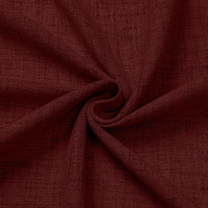 Tollpiz Linen Curtain Bedroom Rod Pocket Semi Sheer Curtains Burlap Light Filtering Thick Linen Drape for Living Room, 38 x 84 inches Long, Burgundy Red, Set of 2 Panels